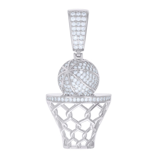 Sterling Silver Mens 1.15ct Moissanite Basket Ball Sports Charm Pendant