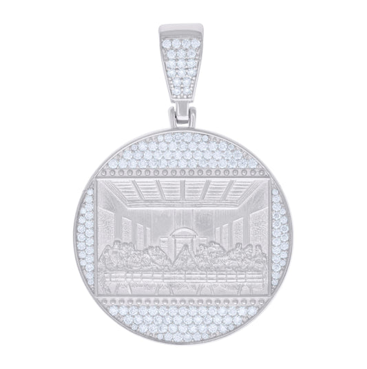 Sterling Silver Mens 2.24ct Moissanite Last Supper Religious Charm Pendant