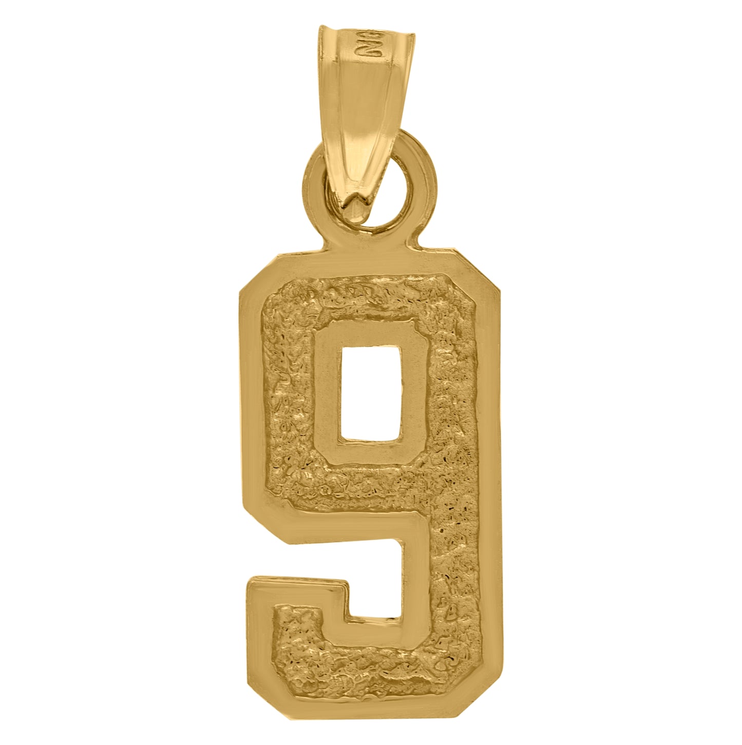 10K Yellow Gold Unisex Textured Number Charm Pendant