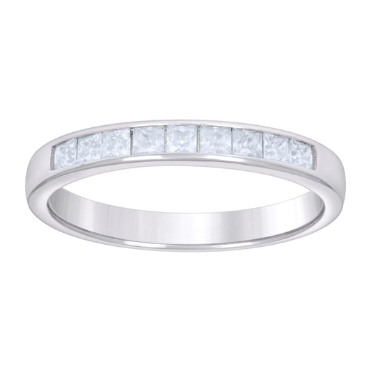 Sterling Silver Womens Baguette 0.80ct Moissanite Bridal Anniversary Engagement Wedding Band Ring