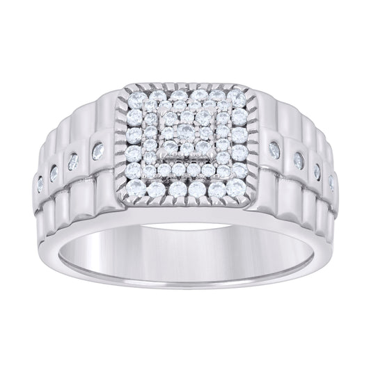 Sterling Silver Men's Cubic-Zirconia Fashion Bridal Anniversary Wedding Engagement Band Ring