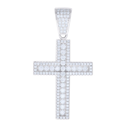 Sterling Silver Mens 1.85ct Moissanite Cross Religious Charm Pendant