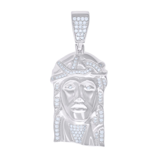 Sterling Silver Mens 1.12 Cttw Moissanite Jesus Religious Charm Pendant