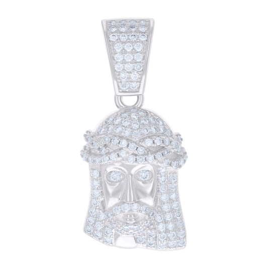 Sterling Silver Mens 0.69ct Moissanite Jesus Religious Charm Pendant