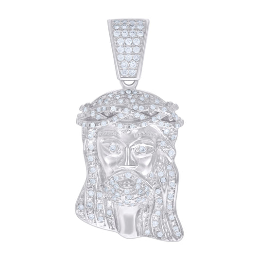 Sterling Silver Mens 0.64 Cttw Moissanite Jesus Religious Charm Pendant