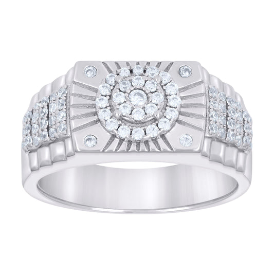 Sterling Silver Men's Cubic-Zirconia Fashion Bridal Anniversary Wedding Engagement Band Ring