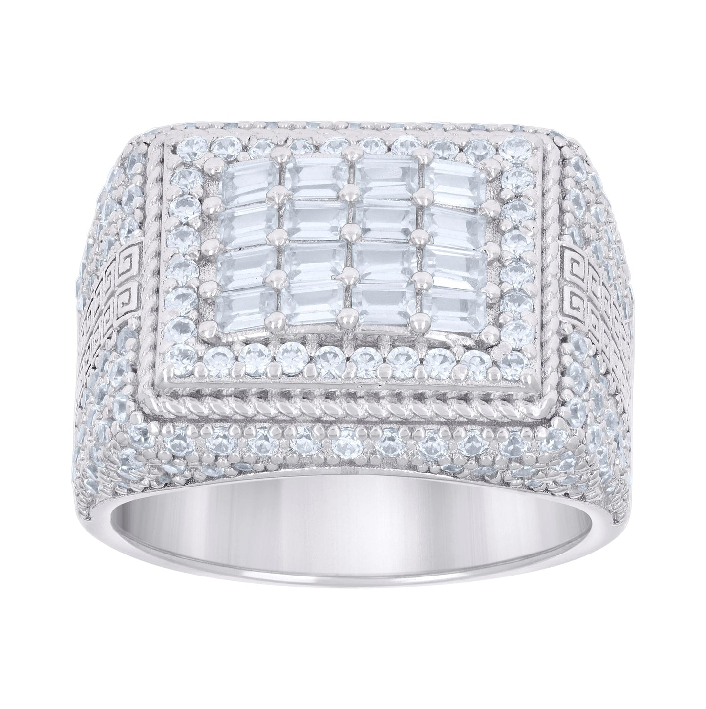 Sterling Silver Men's Baguette Round Cubic-Zirconia Fashion Bridal Anniversary Wedding Engagement Band Ring