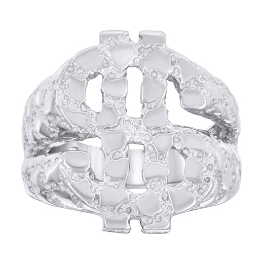 Sterling Silver Mens Nugget Dollar Sign Currency Bridal Anniversary Wedding Engagement Band Ring