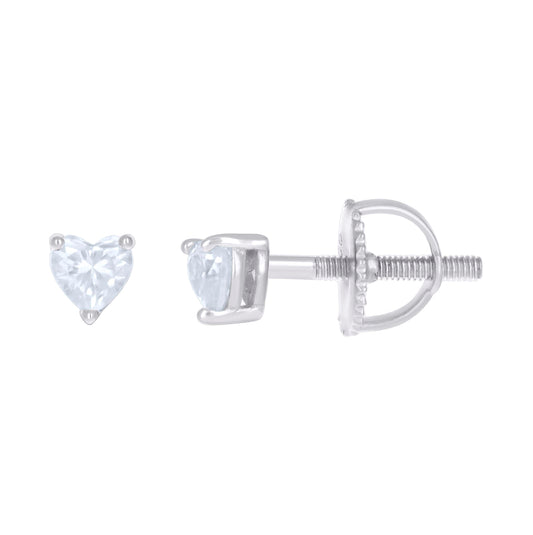 Sterling Silver Womens Heart Cubic-Zirconia Heart Stud Earrings