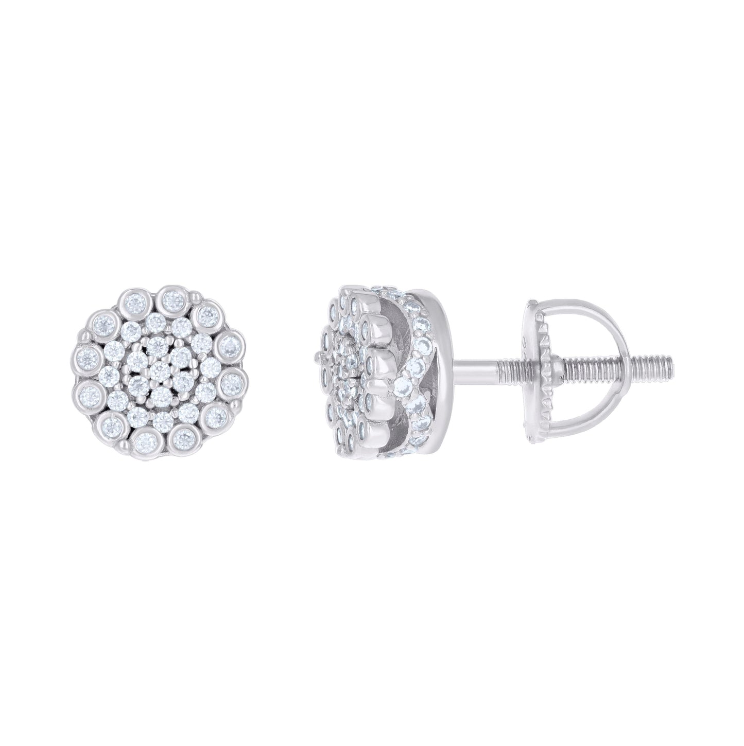 Sterling Silver Womens Cubic-Zirconia Flower Fashion Stud Earrings