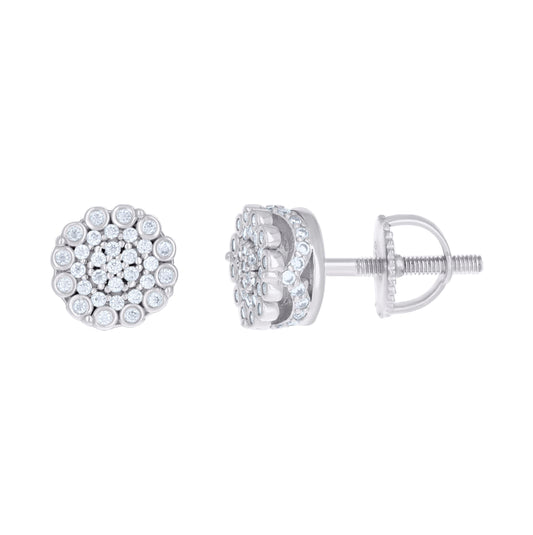 Sterling Silver Womens Cubic-Zirconia Flower Fashion Stud Earrings