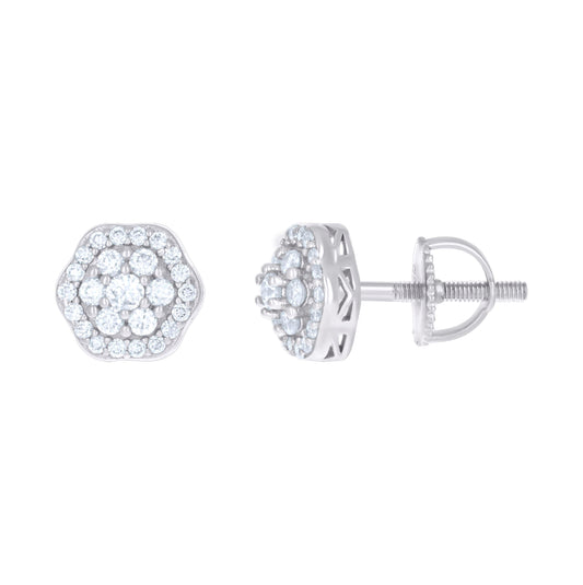 Sterling Silver Womens Cubic-Zirconia Flower Fashion Stud Earrings