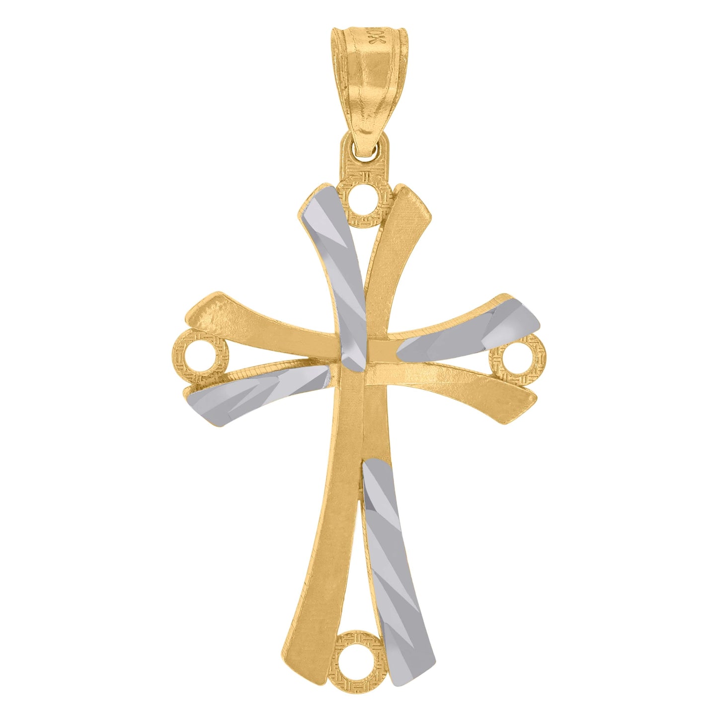 10K Two-Tone Gold Mens Women Diamond-Cut Cross Religious Charm Pendant