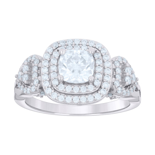 Sterling Silver Womens Cushion-cut Round 1.706ct Moissanite Bridal Anniversary Engagement Wedding Ring