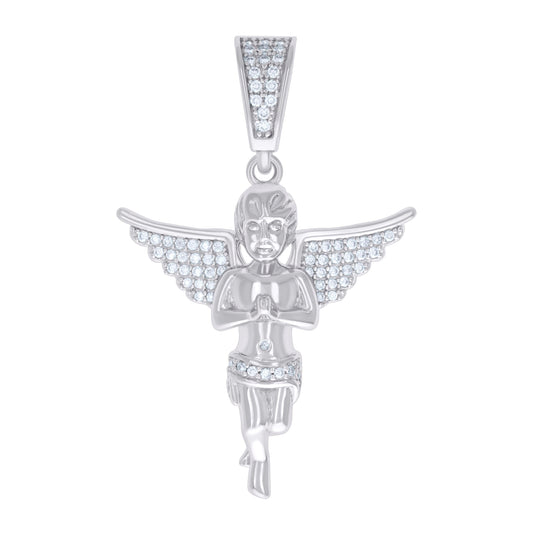 Sterling Silver Unisex 0.73ct Moissanite Angel Charm Pendant