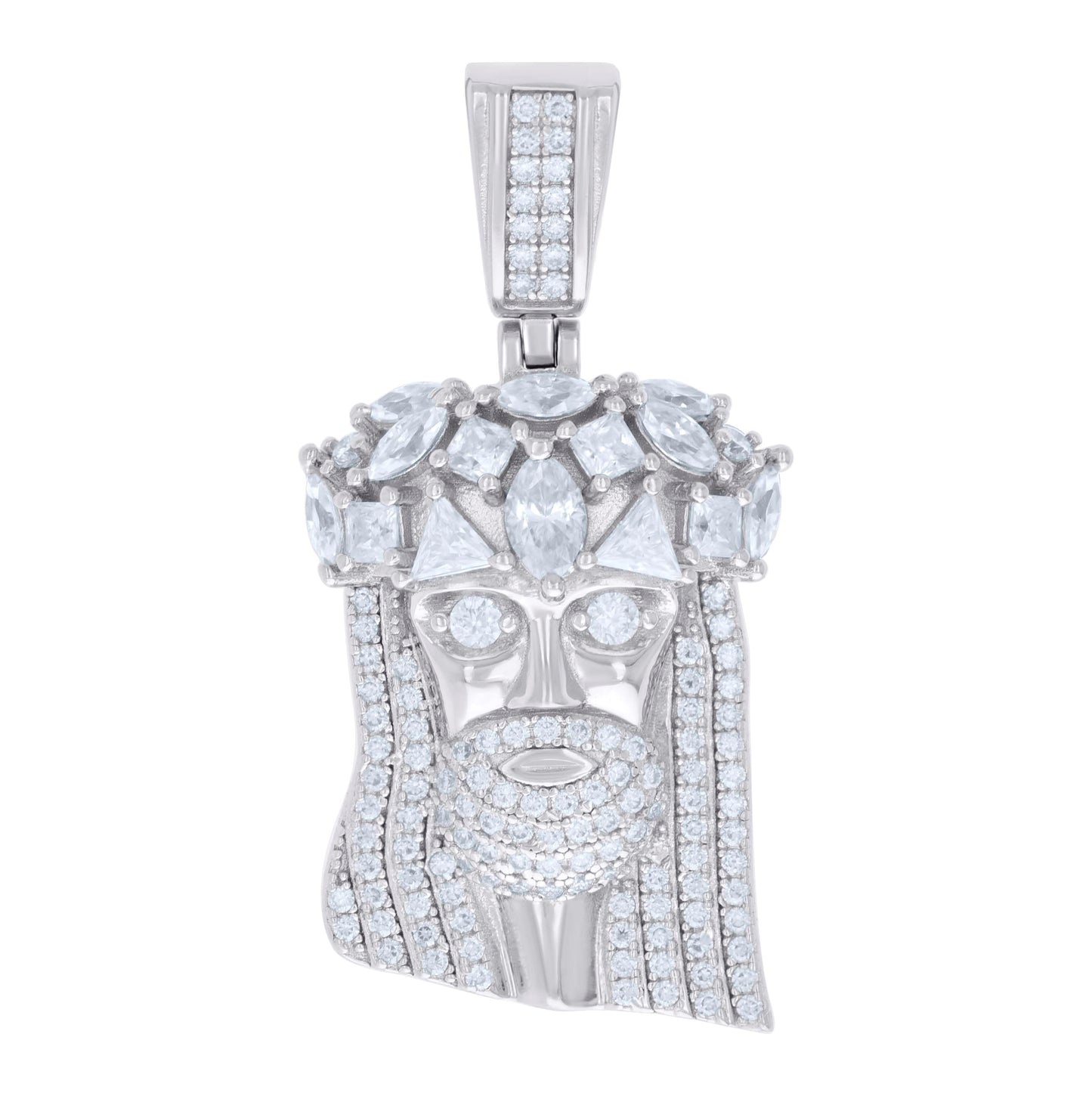 Sterling Silver Mens 0.77 Cttw, 1.55 Cttw Baguette Round Moissanite Jesus Religious Pendant