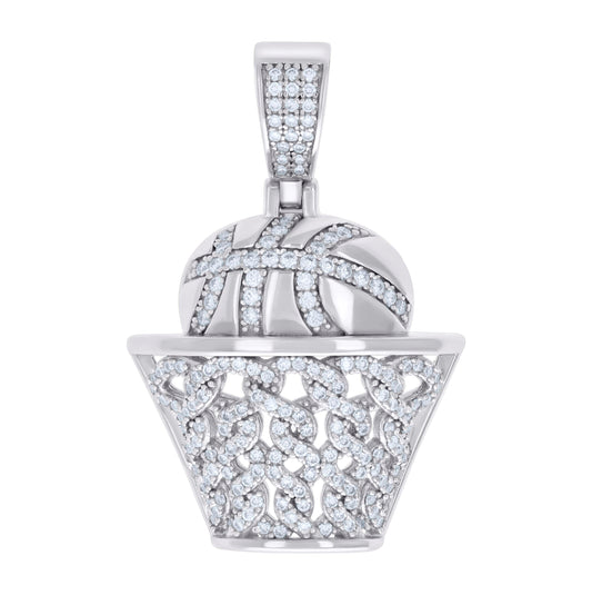 Sterling Silver Mens 1.01ct Moissanite Basket Ball Sports Charm Pendant