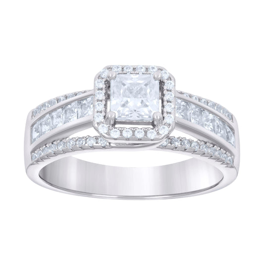 Sterling Silver Women's Princess-cut Round Cubic-Zirconia Fashion Bridal Anniversary Engagement Wedding Ring