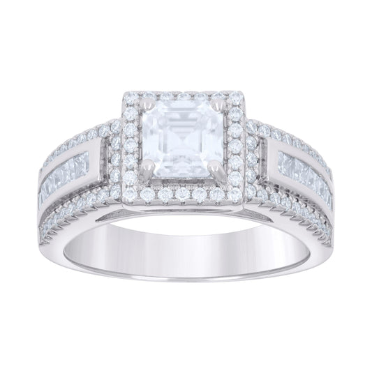 Sterling Silver Womens Princess-cut/Baguette Round Cubic-Zirconia Fashion Bridal Anniversary Engagement Wedding Ring Sizes 5 - 10