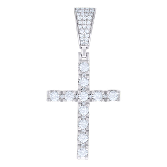 Sterling Silver Unisex 2.04ct Moissanite Cross Religious Charm Pendant