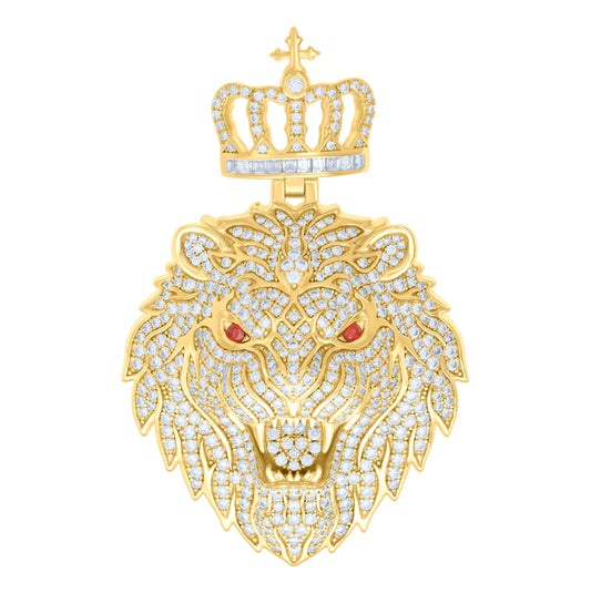 Sterling Silver Mens 4.48ct, 0.42ct Red White Baguette Round Moissanite Leo/Lion Head Pendant