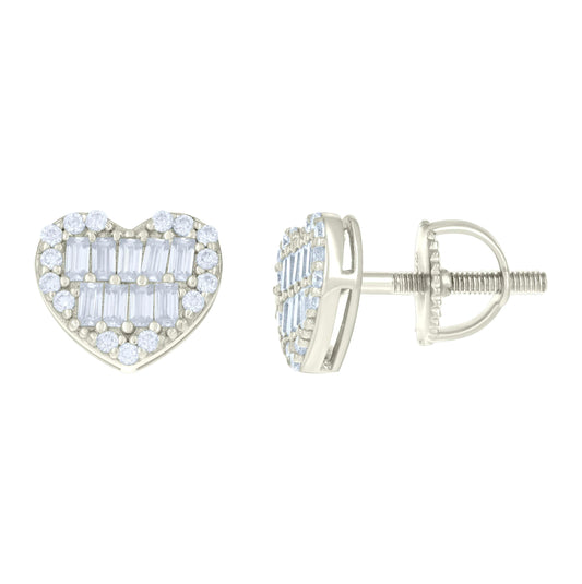 Sterling Silver Or Yellow-tone Womens 0.16ct Round 0.51ct Baguette Moissanite Love Heart Stud Earrings
