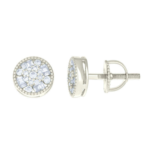 Sterling Silver Or Yellow-tone Womens 0.20ct Round 0.25ct Baguette Moissanite Fashion Stud Earrings