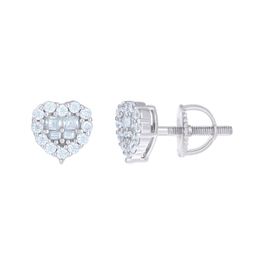 Sterling Silver Or Yellow-tone Womens 0.26ct Round 0.18ct Baguette Moissanite Love Heart Stud Earrings