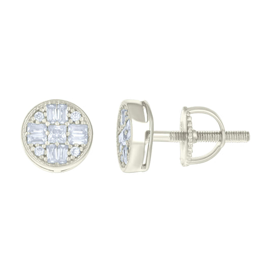 Sterling Silver Or Yellow-tone Womens 0.05ct Round 0.54ct Baguette Moissanite Fashion Stud Earrings