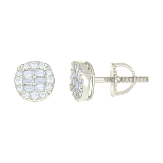 Sterling Silver Or Yellow-tone Womens 0.20ct Round 0.34ct Baguette Moissanite Fashion Stud Earrings