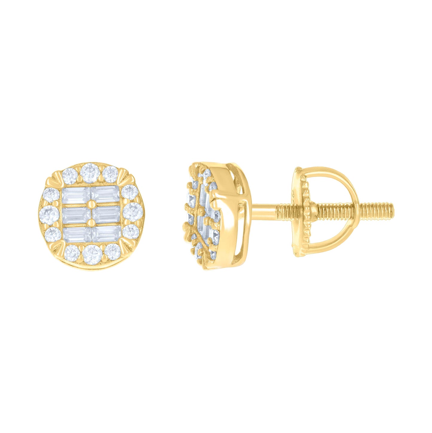 Sterling Silver Or Yellow-tone Womens 0.20ct Round 0.34ct Baguette Moissanite Fashion Stud Earrings