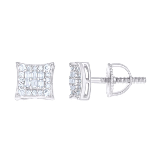 Sterling Silver Or Yellow-tone Womens 0.23ct Round 0.23ct Baguette Moissanite Square Fashion Stud Earrings