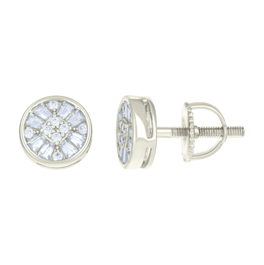 Sterling Silver Or Yellow-tone Womens 0.10ct Round 0.59ct Baguette Moissanite Fashion Stud Earrings