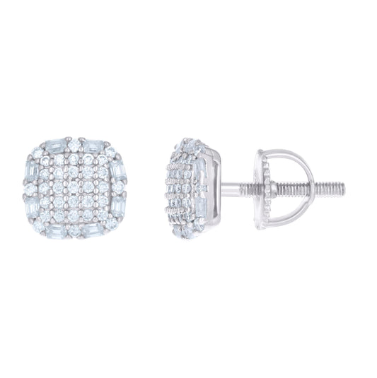 Sterling Silver Or Yellow-tone Womens 0.29ct Round 0.30ct Baguette Moissanite Square Fashion Stud Earrings