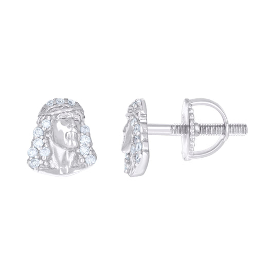 Sterling Silver Or Yellow-tone Womens 0.13ct Moissanite Jesus Religious Stud Earrings