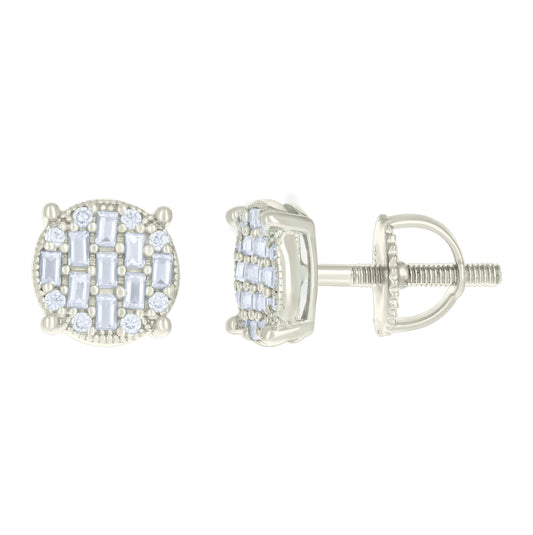 Sterling Silver Or Yellow-tone Womens 0.08ct Round 0.51ct Baguette Moissanite Fashion Stud Earrings