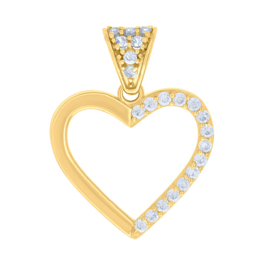 14K Yellow Gold Womens Cubic-Zirconia Heart Charm Pendant