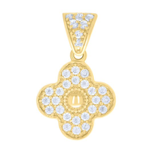 14K Yellow Gold Womens Cubic-Zirconia Clover Good Luck Charm Pendant