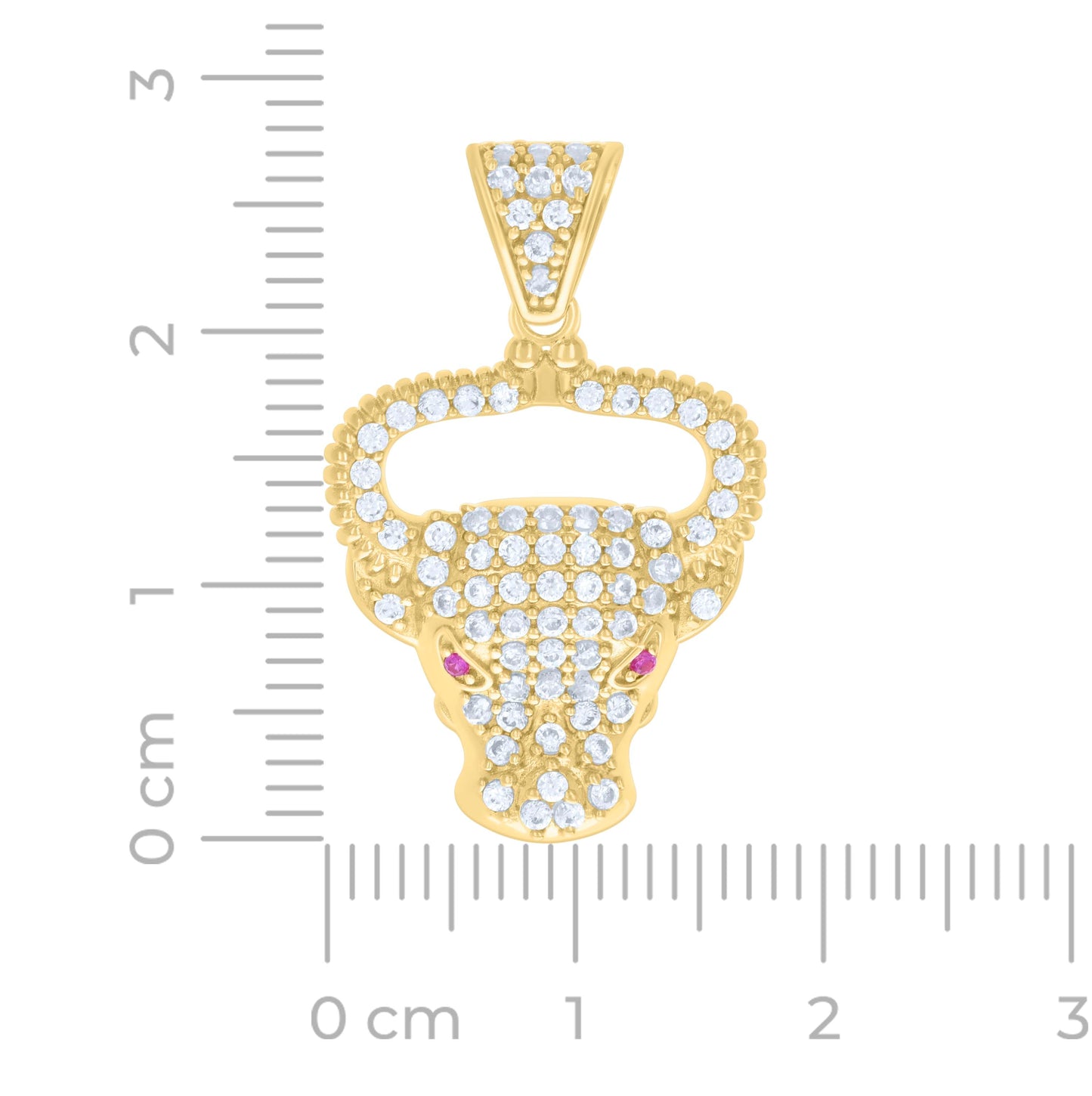 14K Yellow Gold Mens Pink White Cubic-Zirconia Bull Head Animal Wildlife Charm Pendant