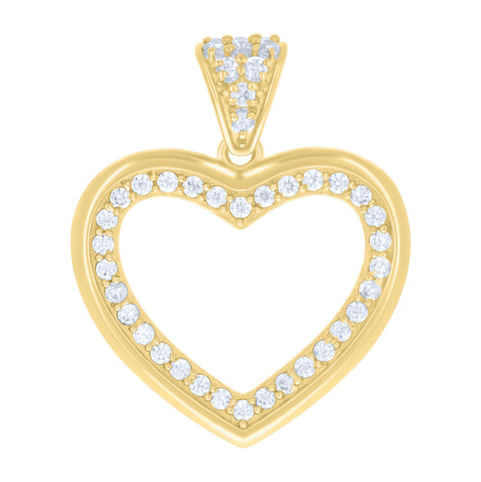 14K Yellow Gold Womens Cubic-Zirconia Heart Charm Pendant