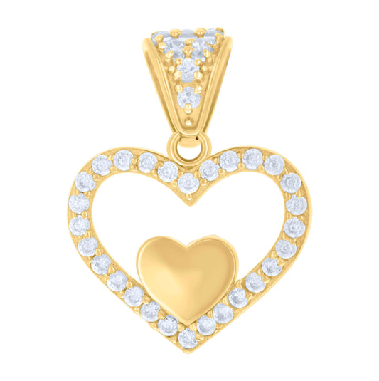 14K Yellow Gold Womens Cubic-Zirconia Heart Charm Pendant