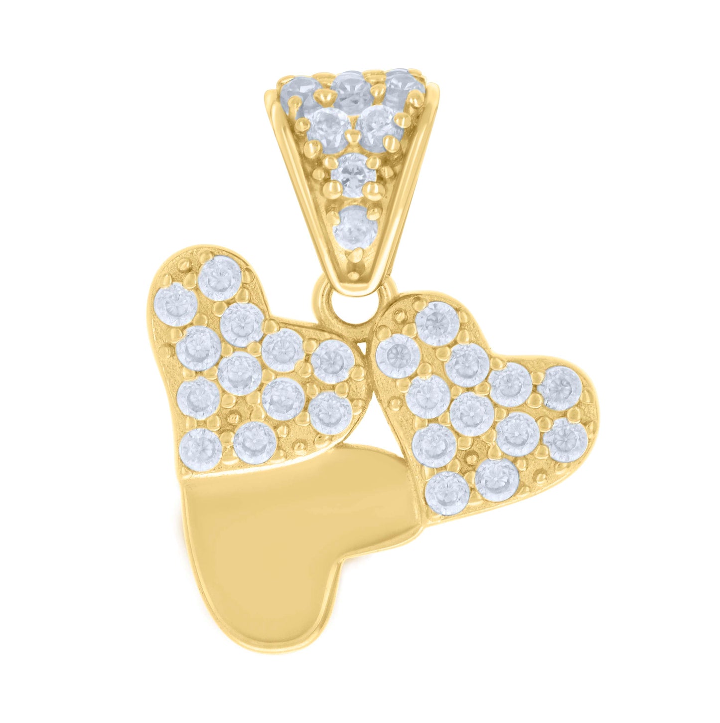 14K Yellow Gold Womens Cubic-Zirconia Hearts Charm Pendant