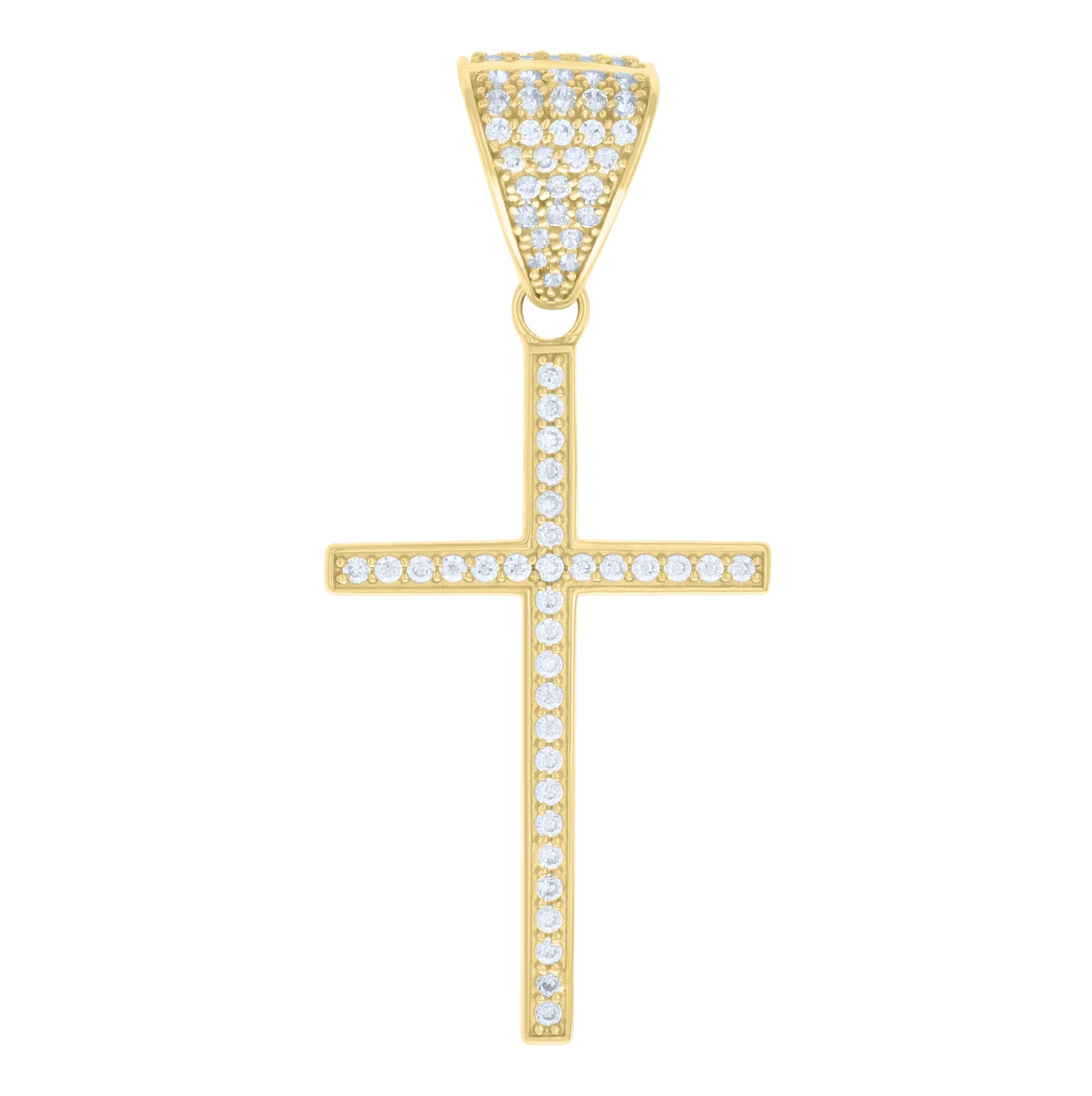 14K Yellow Gold Mens Cubic-Zirconia Cross Religious Charm Pendant