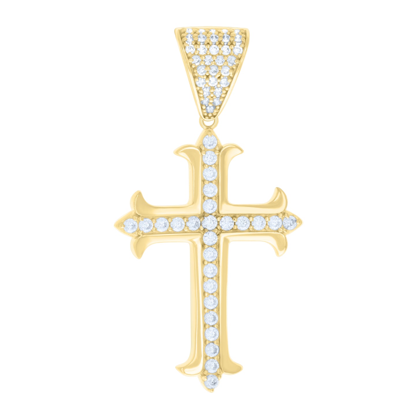 14K Yellow Gold Mens Cubic-Zirconia Cross Religious Charm Pendant