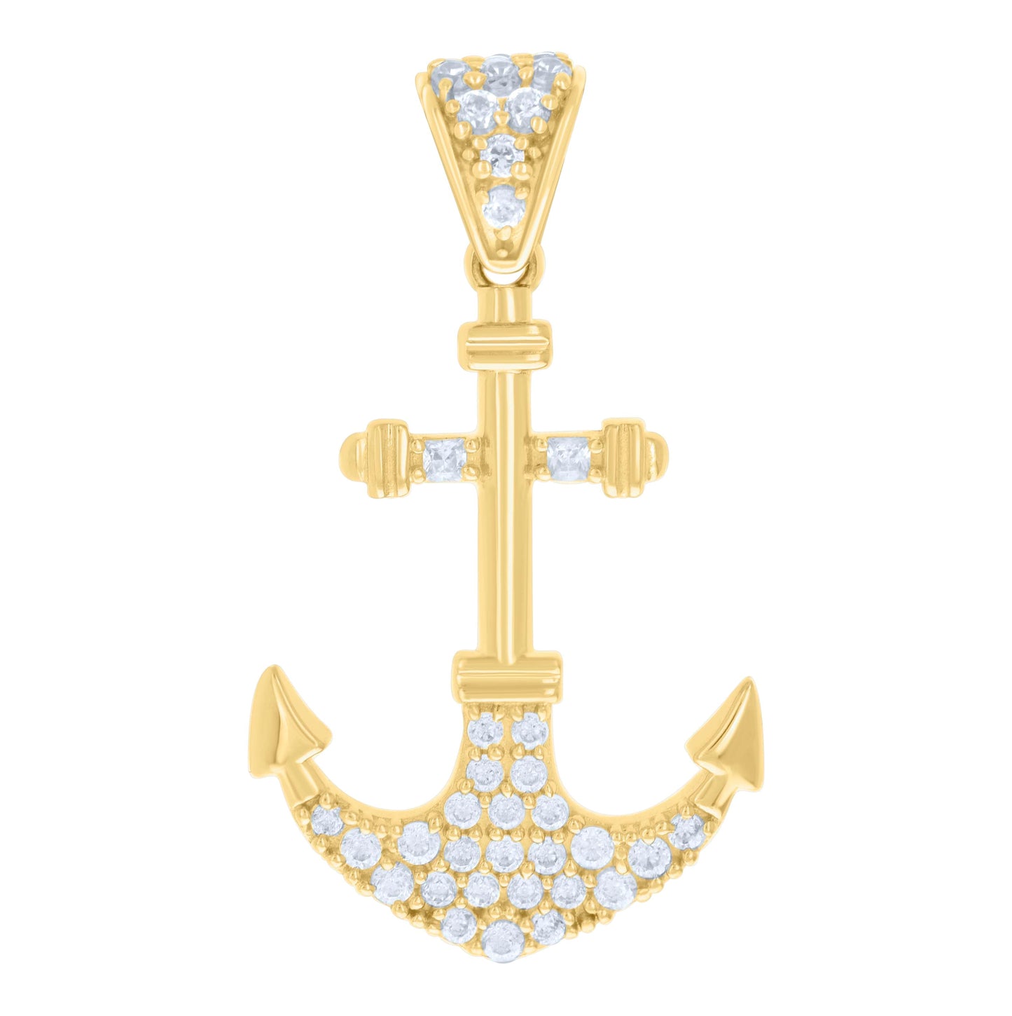 14K Yellow Gold Mens Cubic-Zirconia Anchor Ocean Charm Pendant