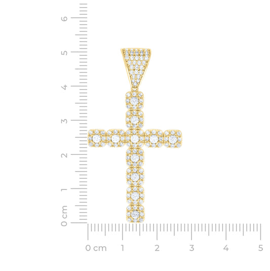 14K Yellow Gold Mens Cubic-Zirconia Cross Religious Charm Pendant