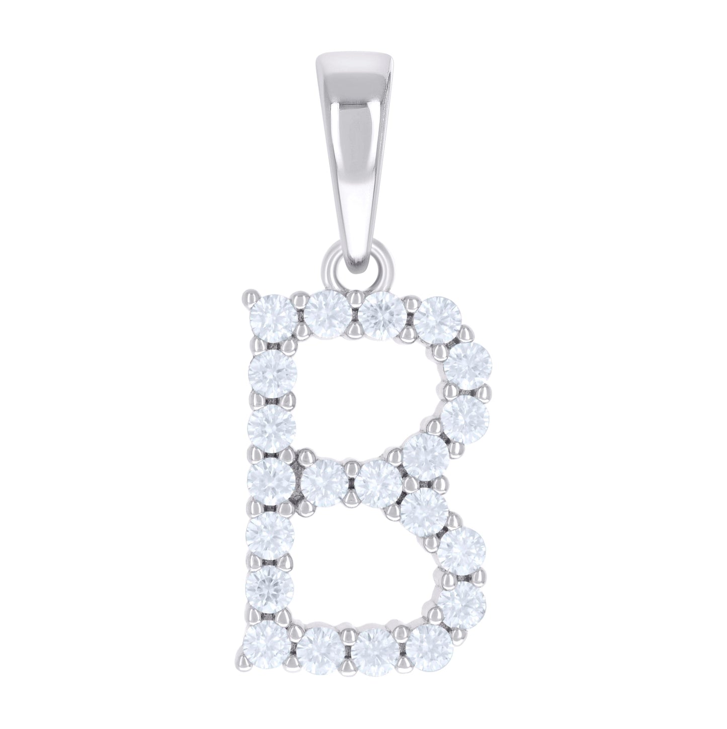 Sterling Silver Unisex Moissanite Initial Alphabet Charm Pendant