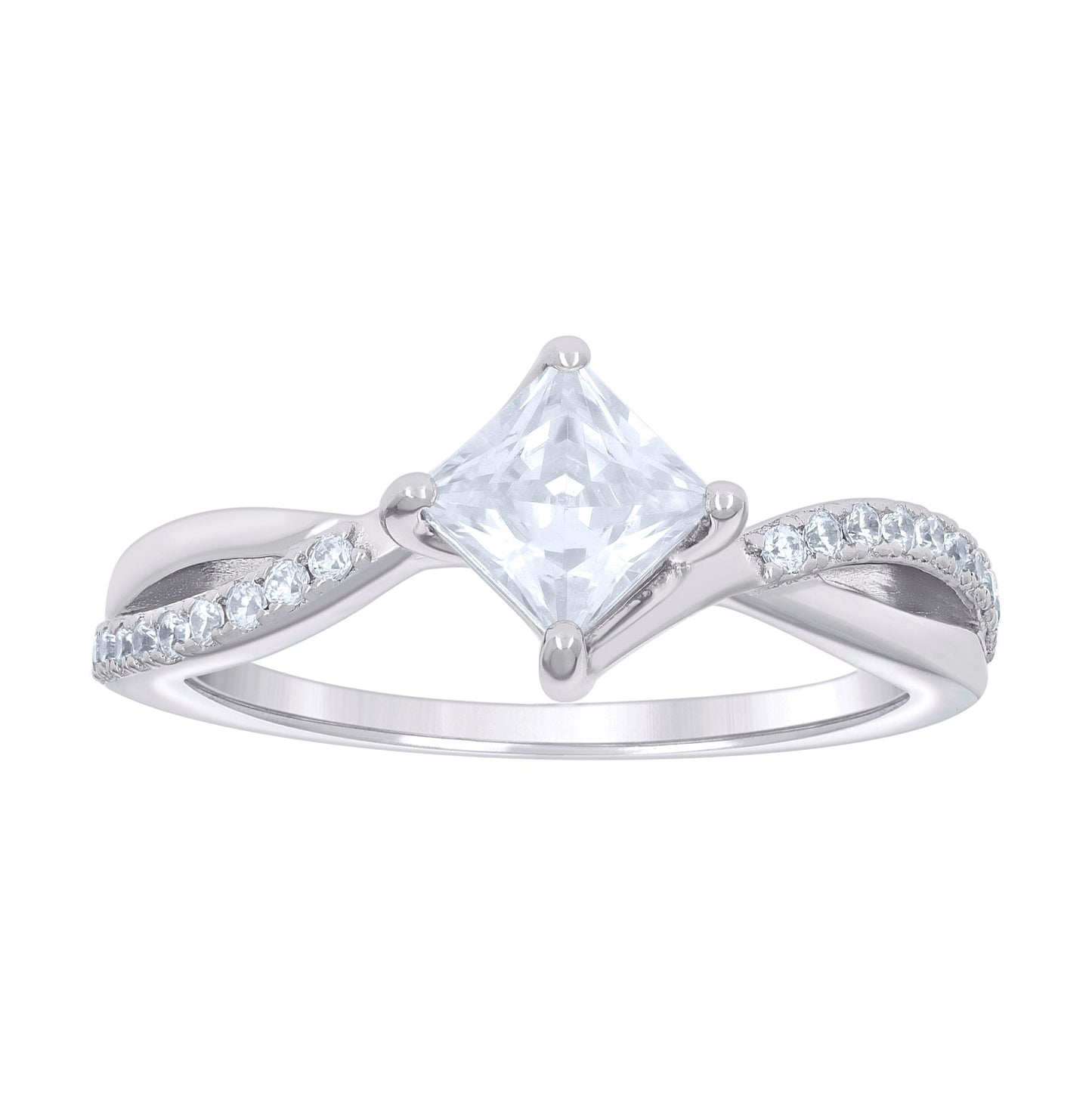 Sterling Silver Womens Princess-Cut Round Cubic-Zirconia Bridal Anniversary Engagement Wedding Ring
