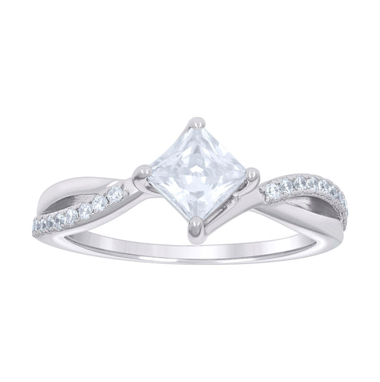 Sterling Silver Womens Princess-Cut Round Cubic-Zirconia Bridal Anniversary Engagement Wedding Ring