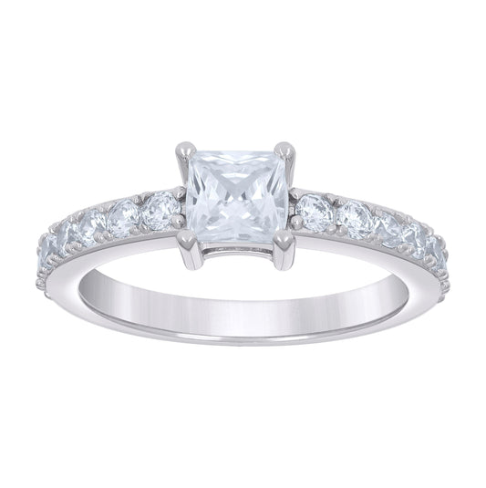 Sterling Silver Women's Princess-Cut Round Cubic-Zirconia Bridal Anniversary Engagement Wedding Ring